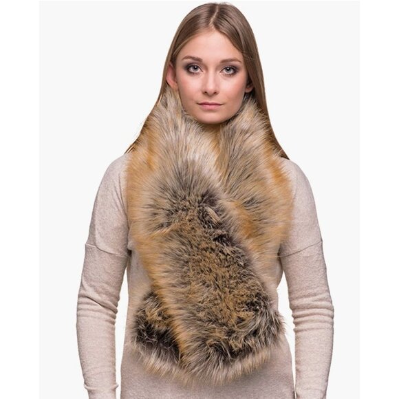 Luxury Beige Real Look Faux Red Fox Fur Scarf Neck Warmer Fur Collar Shawl Wrap - Picture 5 of 5